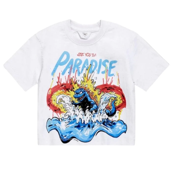 Kids Jordan Craig Sea Monster Cropped Boxy T Shirt (White) 9201AK