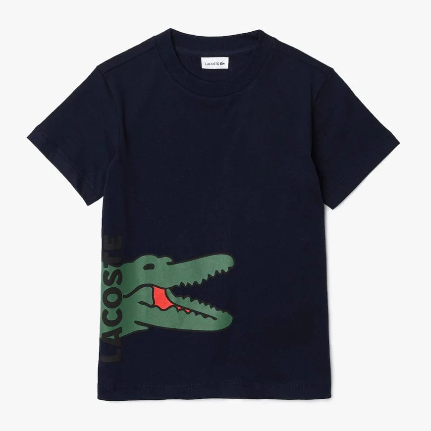 Boys Lacoste Printed Crocodile Cotton T-shirt (Navy) TJ684751QRN