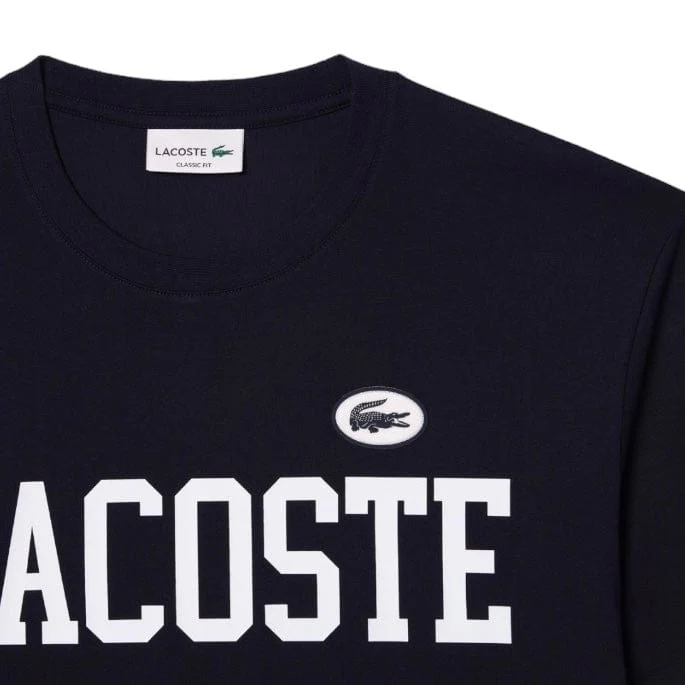 Lacoste Cotton Contrast Print & Badge Tee (Navy Blue) TH7411-51 - Image 2