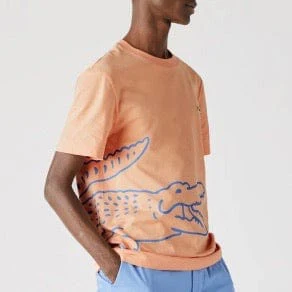 Lacoste Crew Neck Crocodile Print Organic Cotton T Shirt (Light Orange) TH0458 - Image 4