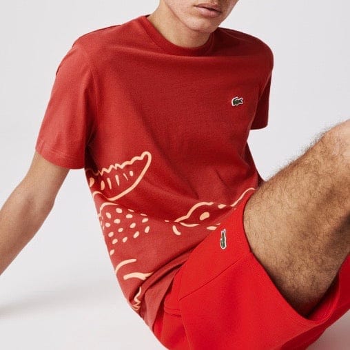 Lacoste Crew Neck Crocodile Print Organic Cotton T Shirt (Red) TH0458 - Image 3