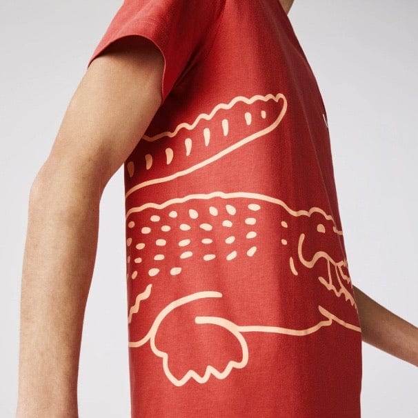 Lacoste Crew Neck Crocodile Print Organic Cotton T Shirt (Red) TH0458 - Image 4
