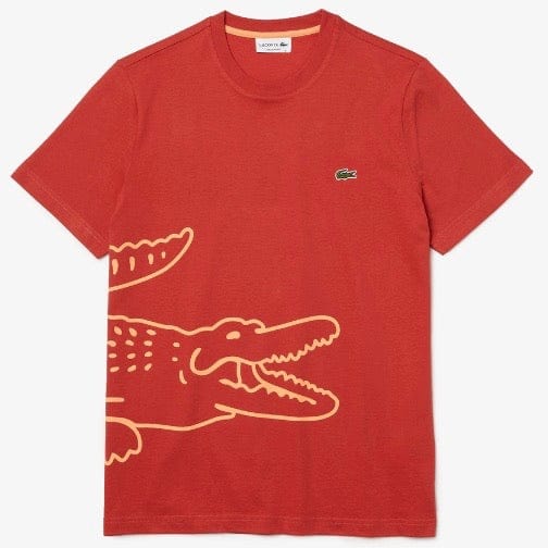 Lacoste Crew Neck Crocodile Print Organic Cotton T Shirt (Red) TH0458 - Image 6