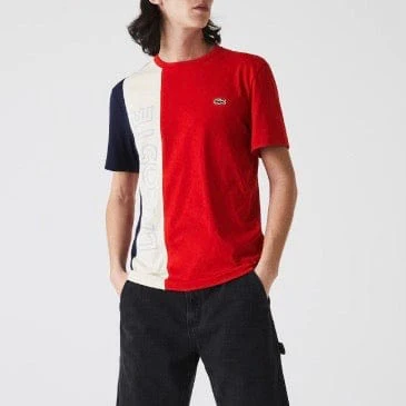 Lacoste Crew Neck Lettering Colourblock T-shirt (Red/Beige/Navy) TH0113 - Image 3