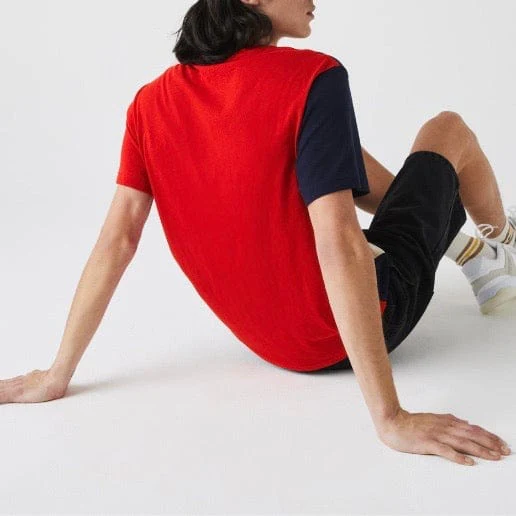 Lacoste Crew Neck Lettering Colourblock T-shirt (Red/Beige/Navy) TH0113 - Image 4