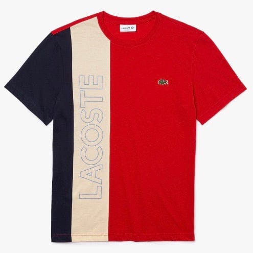 Lacoste Crew Neck Lettering Colourblock T-shirt (Red/Beige/Navy) TH0113 - Image 5