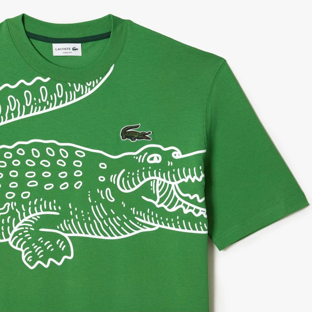 Lacoste Crew Neck Loose Fit Crocodile Print T Shirt (Green) TH5511-51 - Image 2