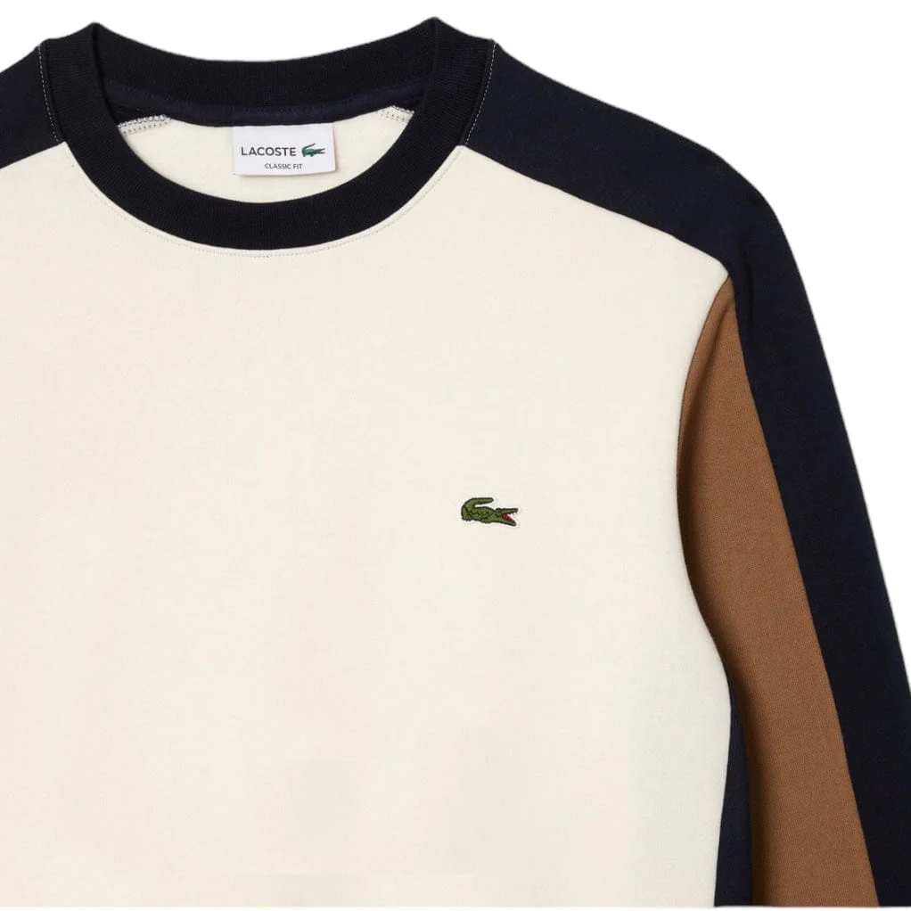 Lacoste Fleece Colorblock Jogger Sweatshirt (Off White/Brown/Navy) SH1299-51 - Image 2