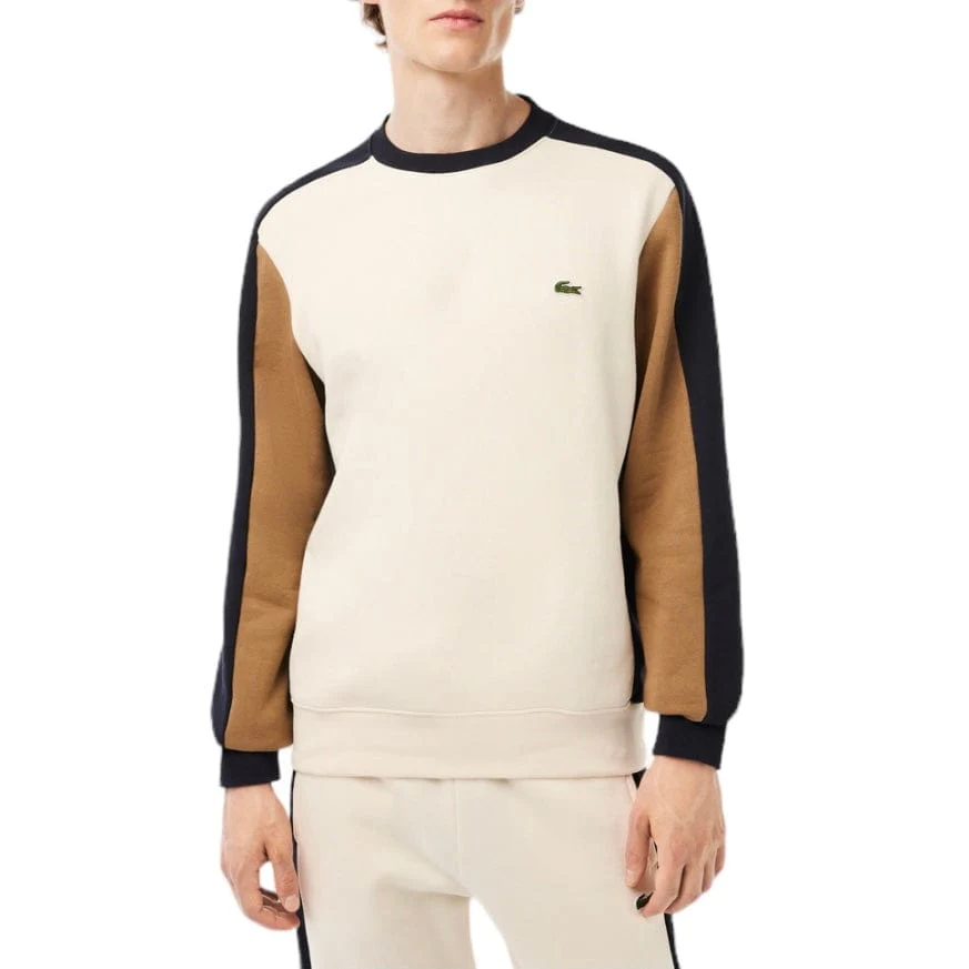 Lacoste Fleece Colorblock Jogger Sweatshirt (Off White/Brown/Navy) SH1299-51 - Image 3