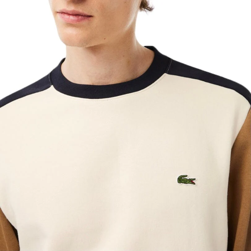 Lacoste Fleece Colorblock Jogger Sweatshirt (Off White/Brown/Navy) SH1299-51 - Image 4