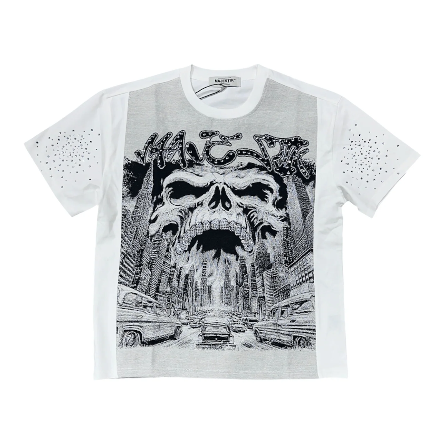 Majestik City Tapestry Mix Rhinestone Tee (Cream) TH2633 - Image 2