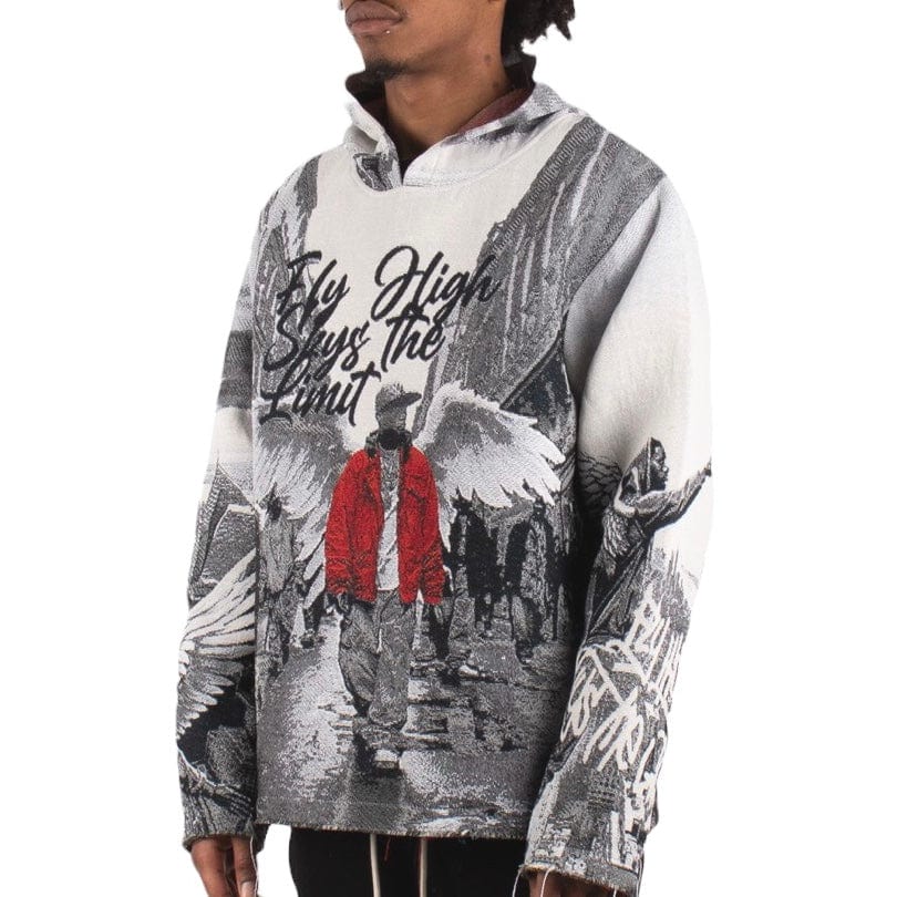 Majestik Street Angel Tapestry Jacquard Long Sleeve Hoodie (Grey) TH2414 - Image 3