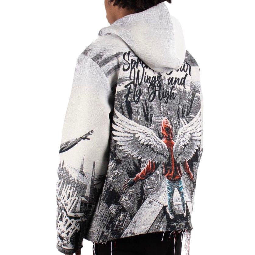 Majestik Street Angel Tapestry Jacquard Long Sleeve Hoodie (Grey) TH2414 - Image 7