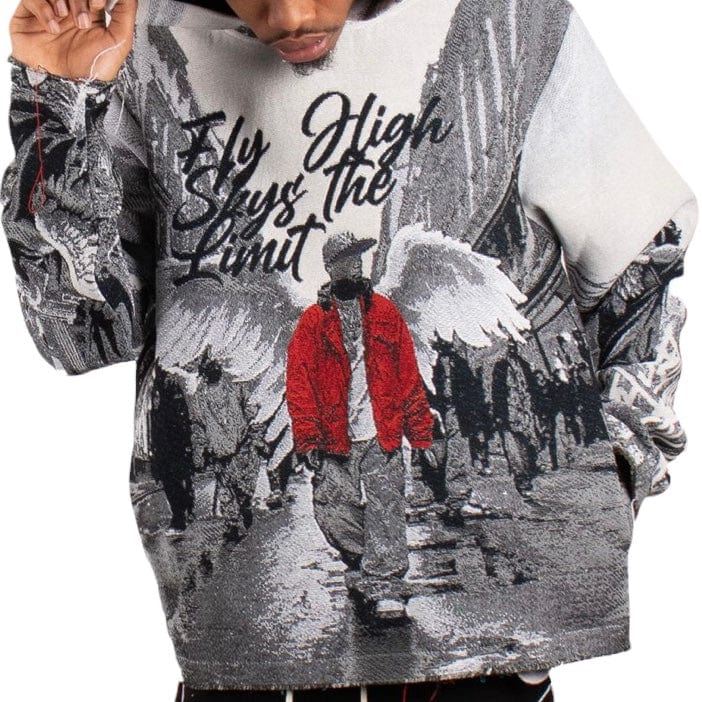 Majestik Street Angel Tapestry Jacquard Long Sleeve Hoodie (Grey) TH2414 - Image 9