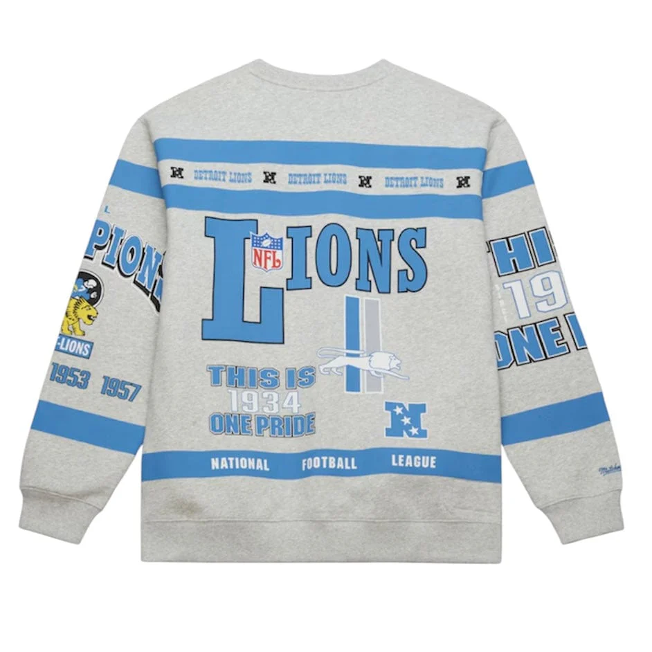 Mitchell & Ness NFL Detroit Lions Aop Vintage Fleece Crewneck (Grey Heather) - Image 2