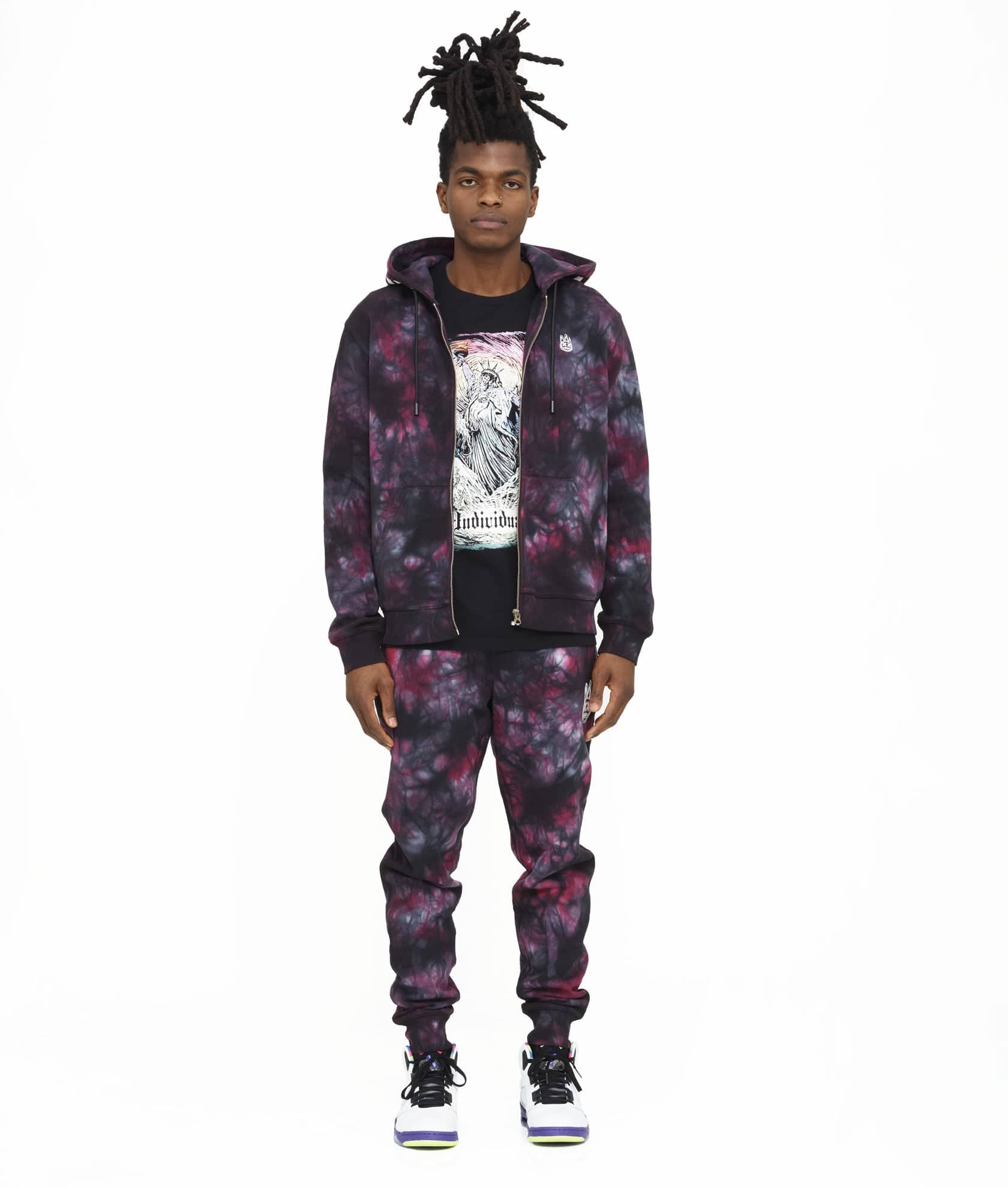 NOVELTY  SWEATPANT IN MERLOT TIE DYE - Image 4