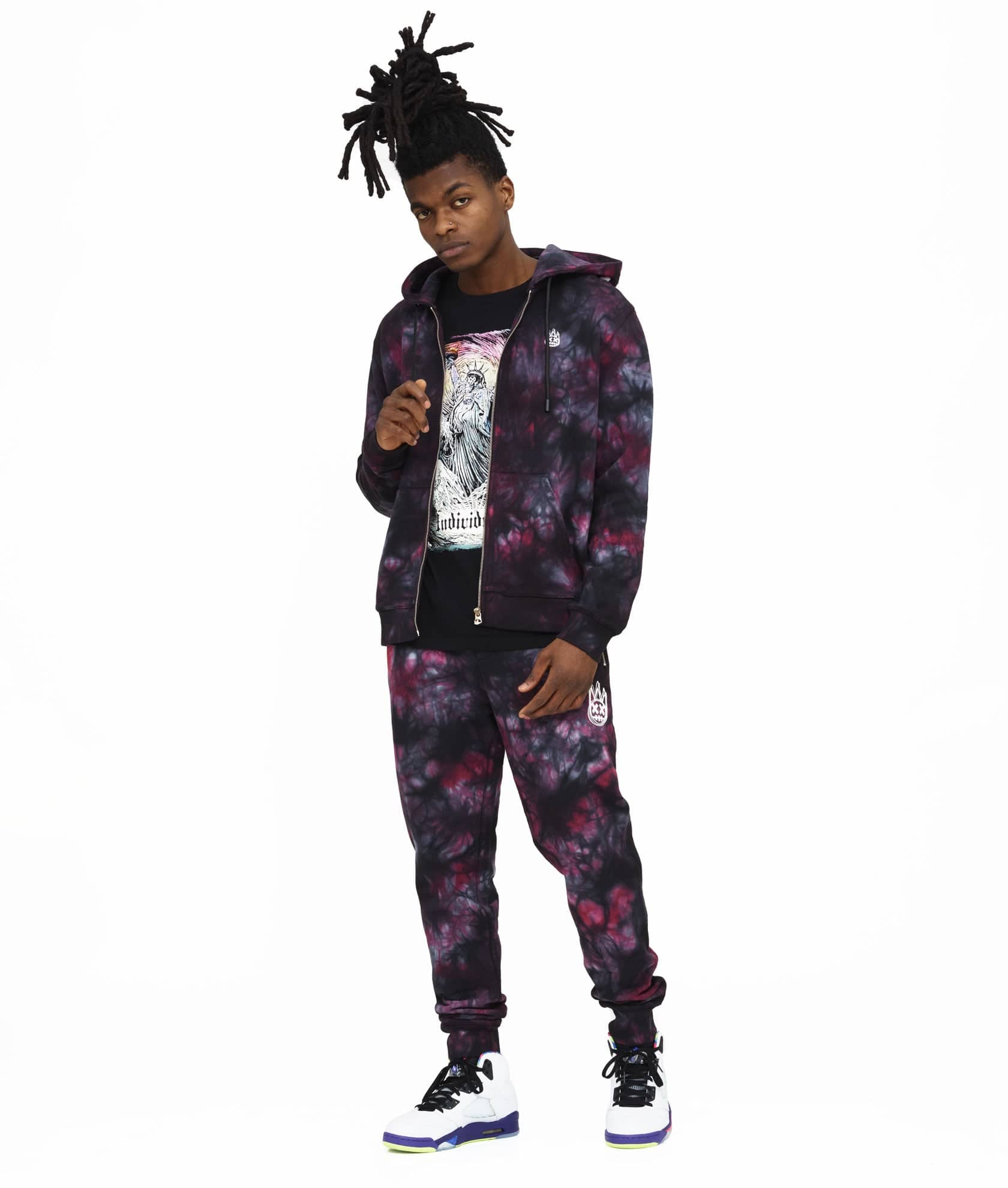 NOVELTY  SWEATPANT IN MERLOT TIE DYE - Image 5