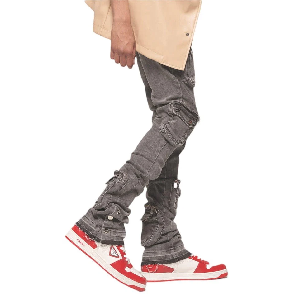 Pheelings "Journey To Greatness" Cargo Flare Stack Denim (Charcoal Grey) - Image 3