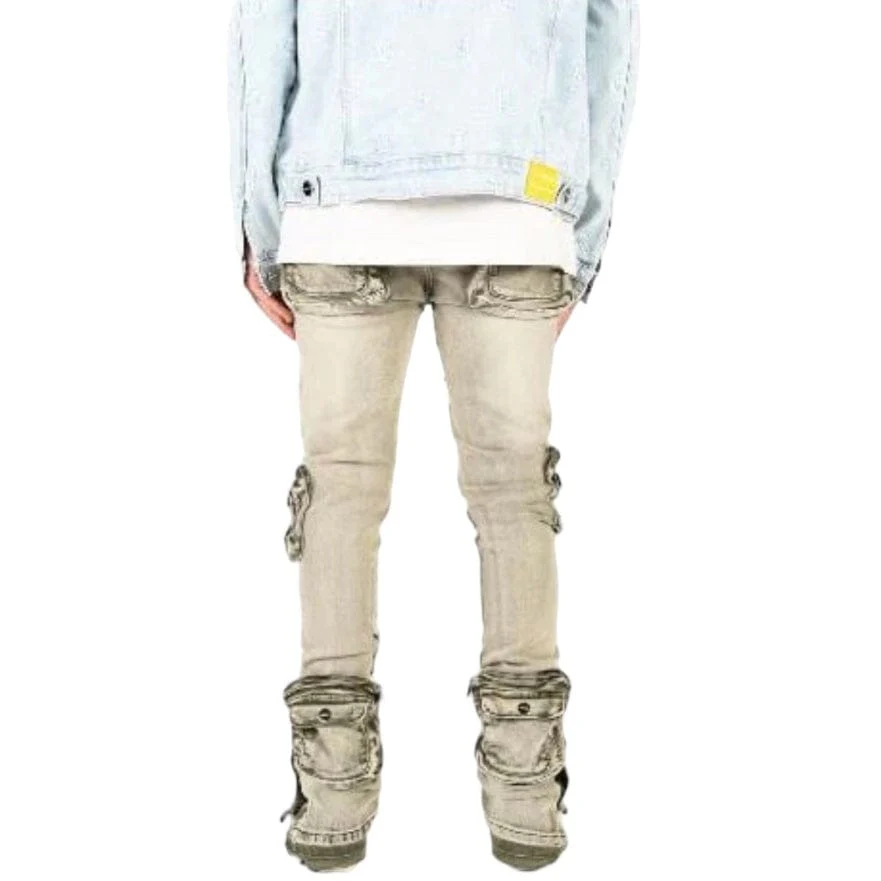 Pheelings "Journey To Greatness" Cargo Flare Stack Denim (Olive/Sand) - Image 3