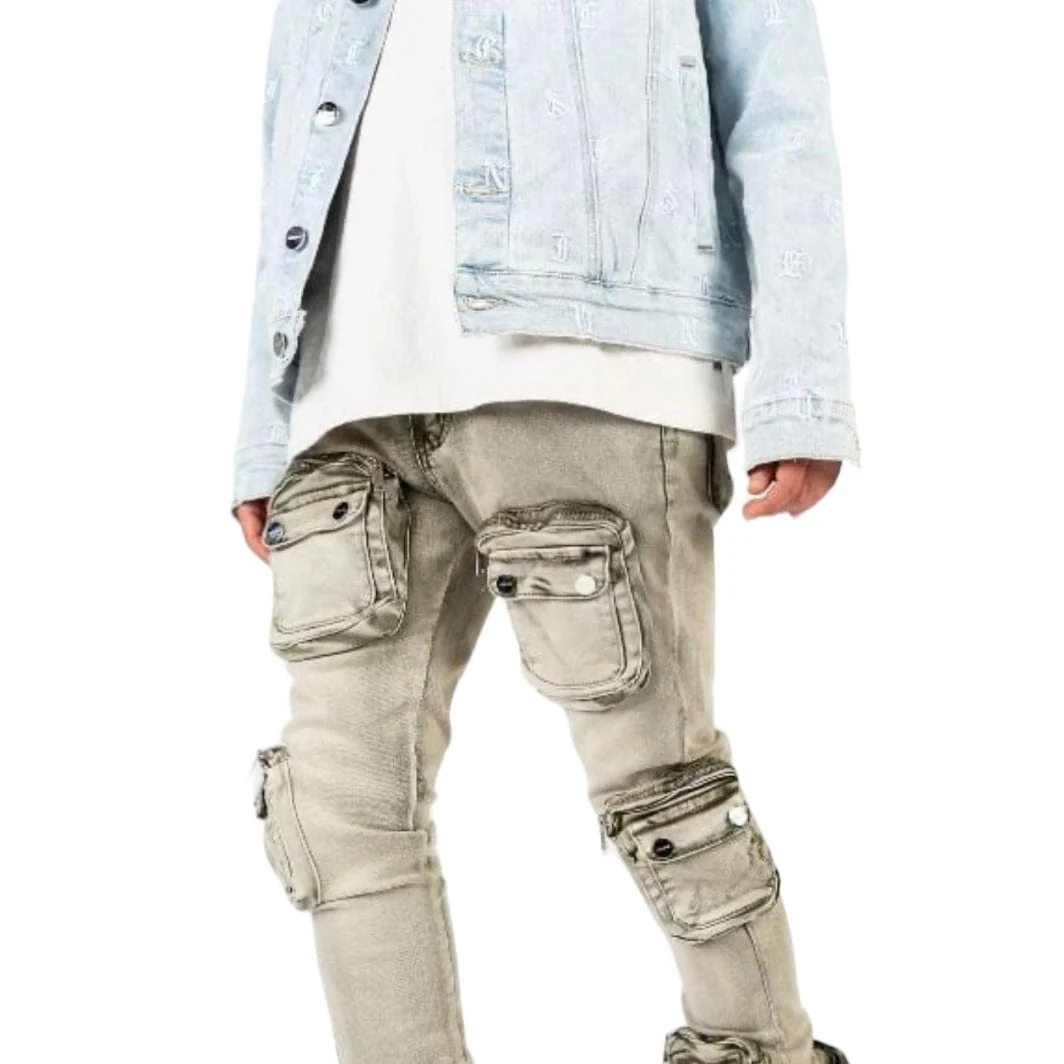 Pheelings "Journey To Greatness" Cargo Flare Stack Denim (Olive/Sand) - Image 4