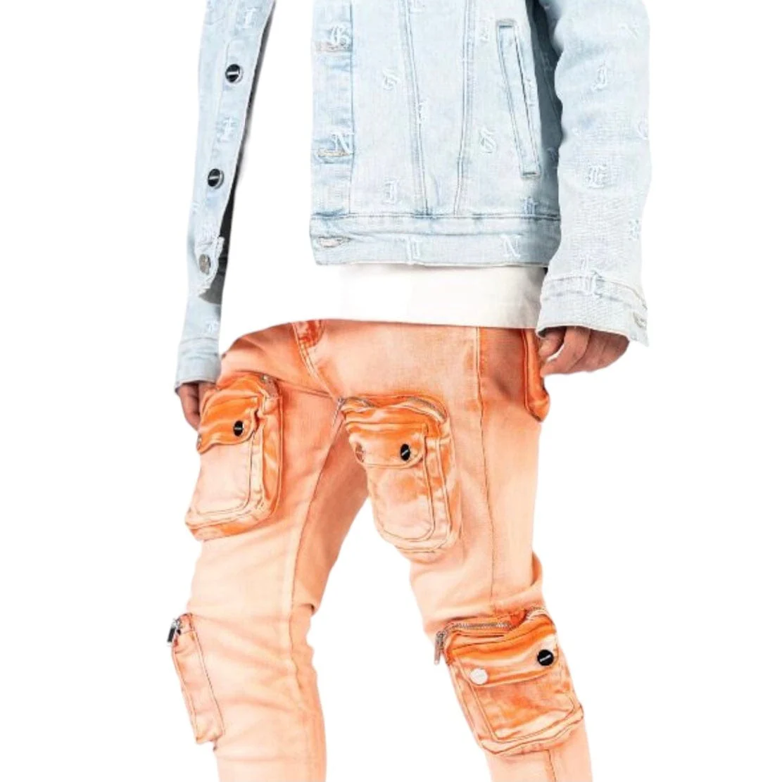 Pheelings "Journey To Greatness" Cargo Flare Stack Denim (Orange/Sand) - Image 4