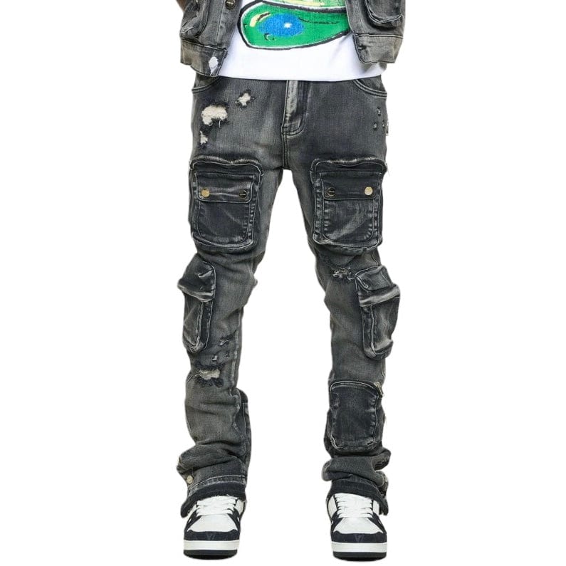 Pheelings "Journey To Greatness" Cargo Flare Stacked Denim (Black) - Image 2