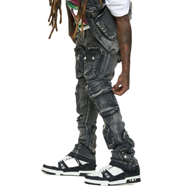 Pheelings "Journey To Greatness" Cargo Flare Stacked Denim (Black) - Image 3