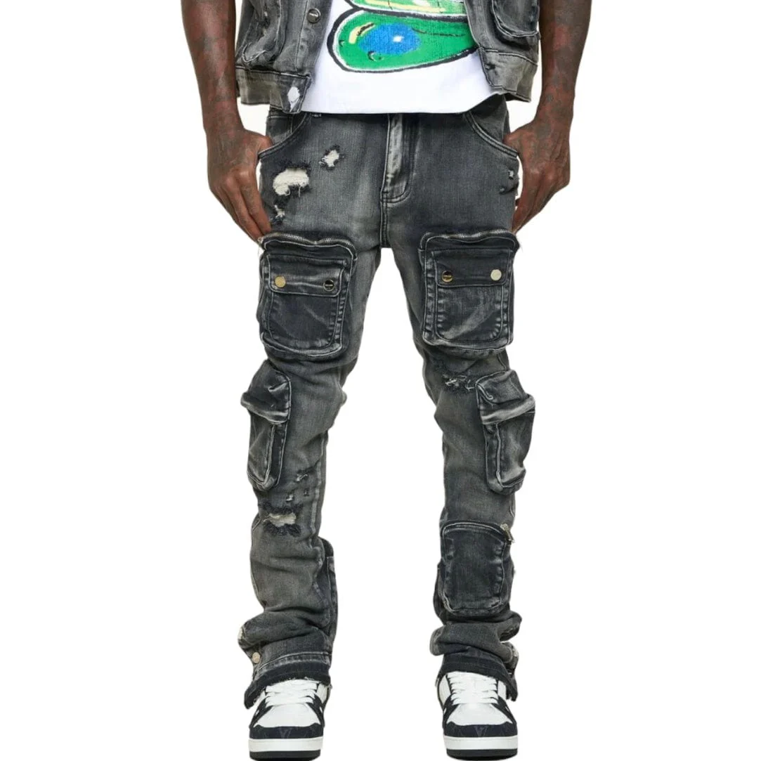 Pheelings "Journey To Greatness" Cargo Flare Stacked Denim (Black) - Image 5