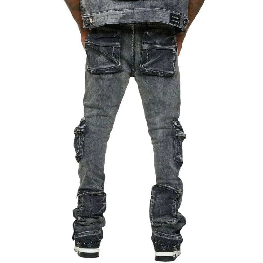 Pheelings "Journey To Greatness" Cargo Flare Stacked Denim (Black) - Image 6