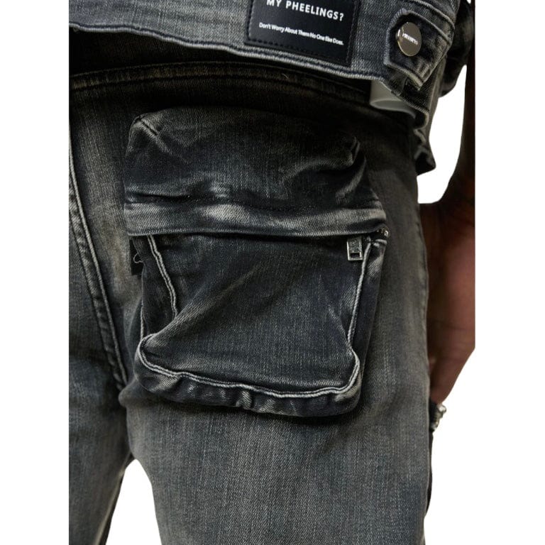 Pheelings "Journey To Greatness" Cargo Flare Stacked Denim (Black) - Image 7