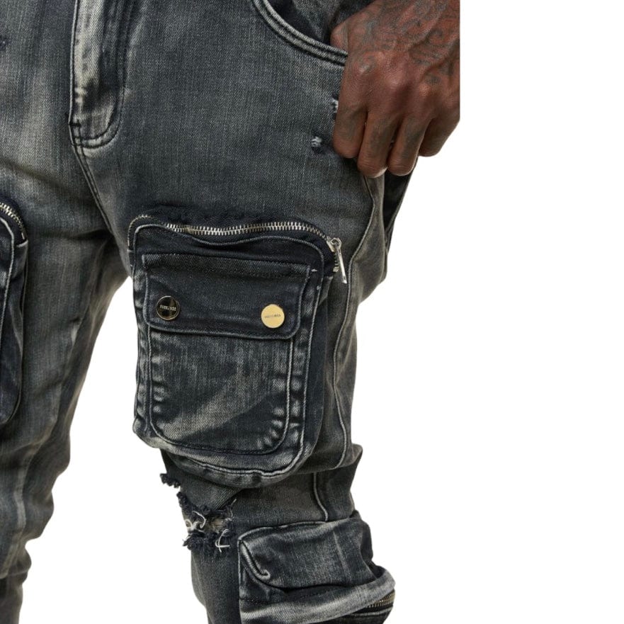 Pheelings "Journey To Greatness" Cargo Flare Stacked Denim (Black) - Image 8