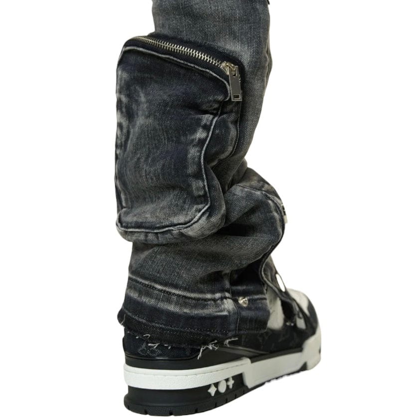 Pheelings "Journey To Greatness" Cargo Flare Stacked Denim (Black) - Image 9