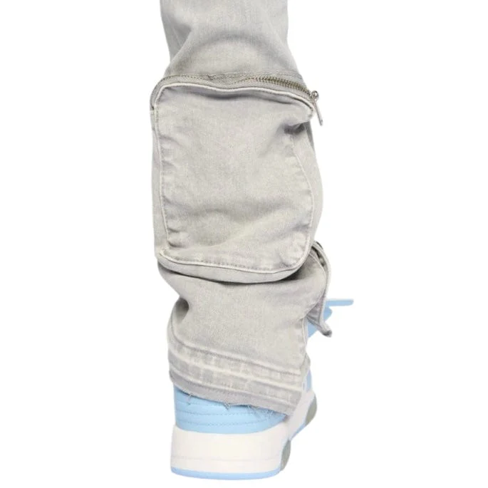 Pheelings "Journey To Greatness" Cargo Flare Stacked Denim (Cold Grey) - Image 7