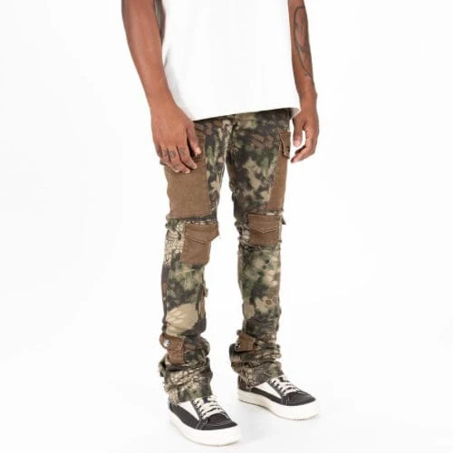 Pheelings "My Pleasure" Cargo Flare Stack Denim (Camo/Brown) - Image 2