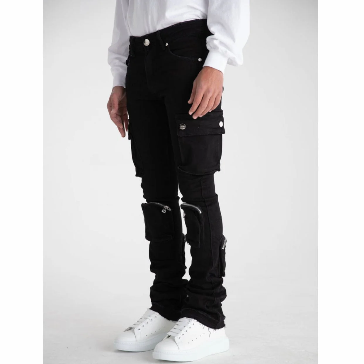 Pheelings Never Look Back Cargo Flare Stack Denim (Black) - Image 2