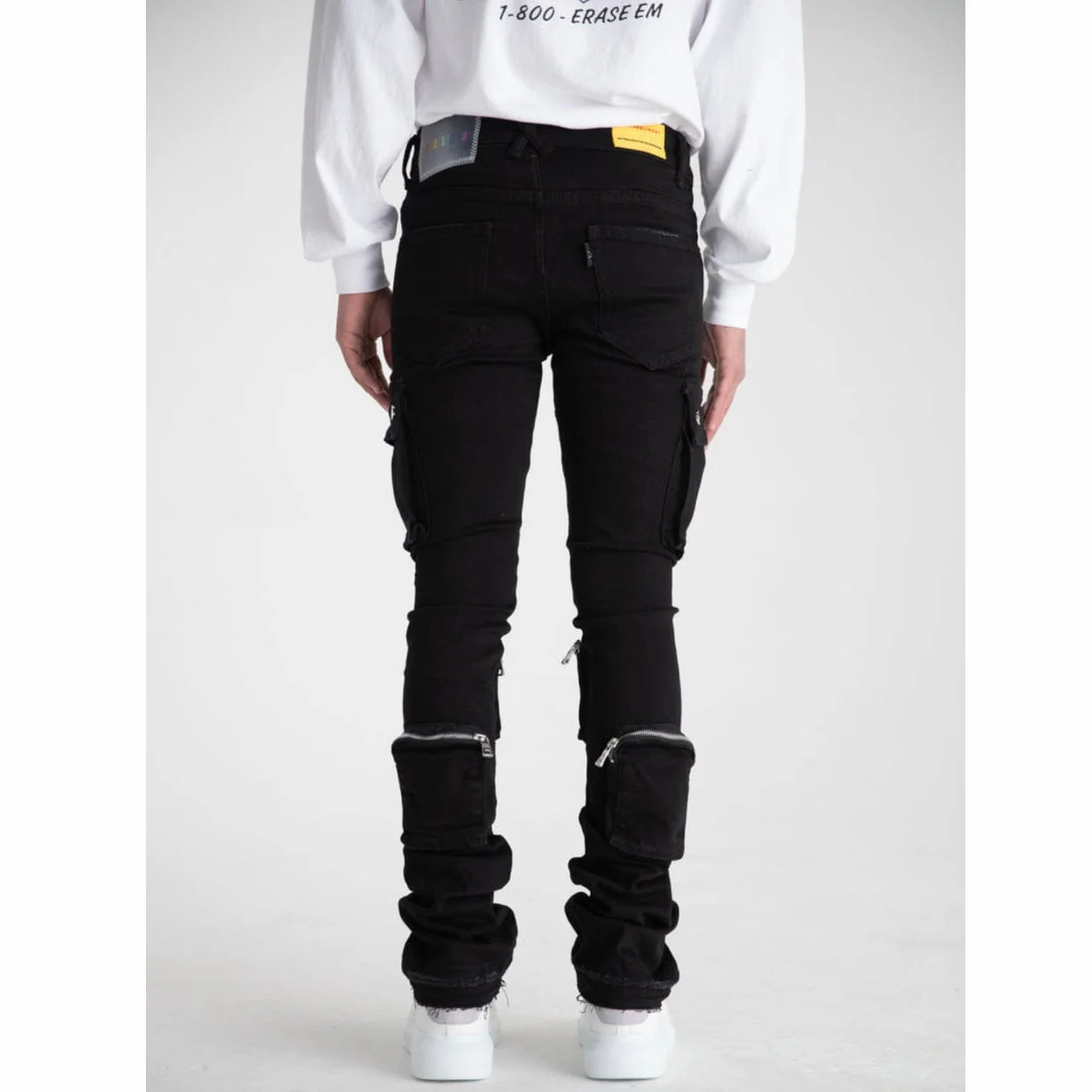 Pheelings Never Look Back Cargo Flare Stack Denim (Black) - Image 4
