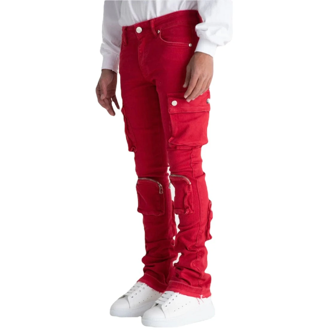 Pheelings Never Look Back Cargo Flare Stack Denim (Red) PH-SS22 - Image 2
