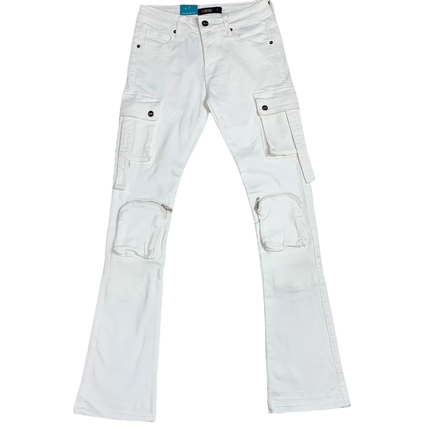 Pheelings Never Look Back Cargo Flare Stack Denim (White) - Image 5