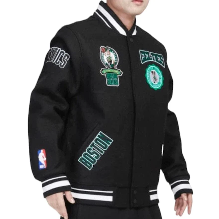 Pro Standard Boston Celtics Crest Emblem Rib Wool Varsity Jacket (Black) - Image 2
