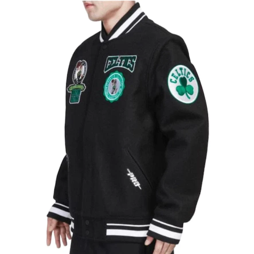 Pro Standard Boston Celtics Crest Emblem Rib Wool Varsity Jacket (Black) - Image 3