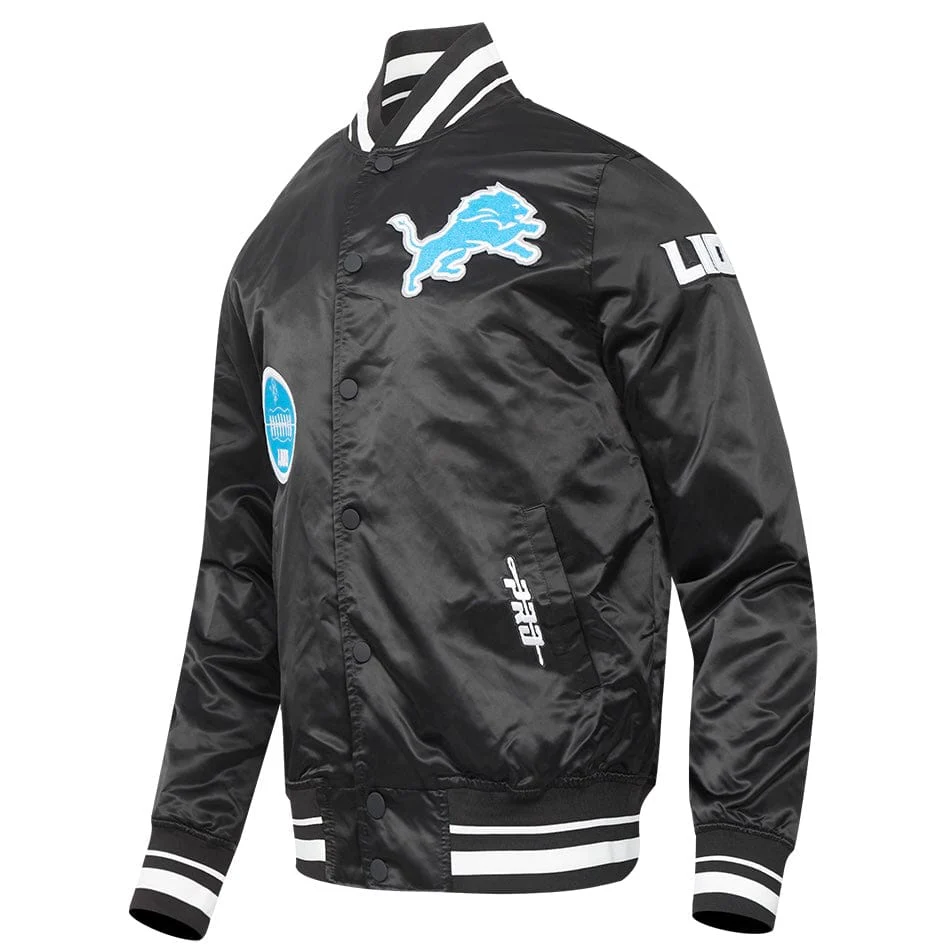 Pro Standard Detroit Lions Men's Old English Satin Jacket (Black) - Image 2