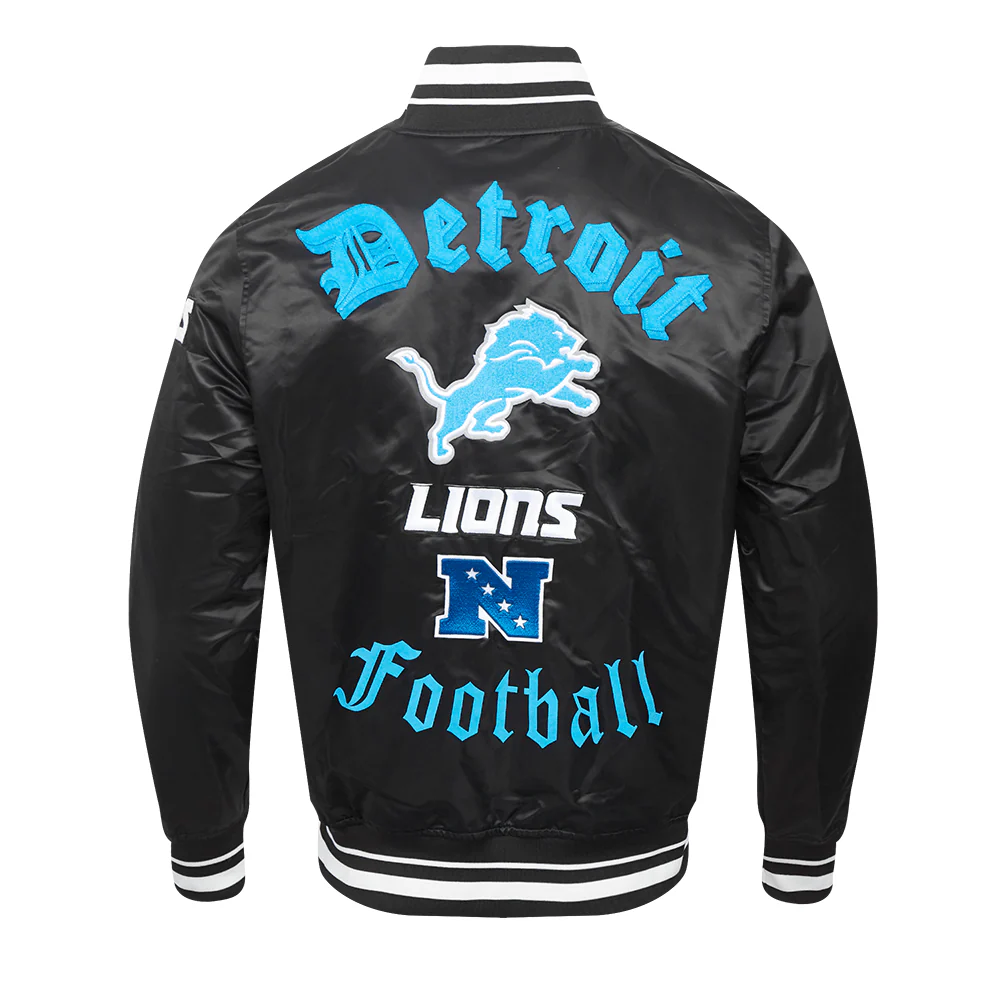 Pro Standard Detroit Lions Men's Old English Satin Jacket (Black) - Image 3
