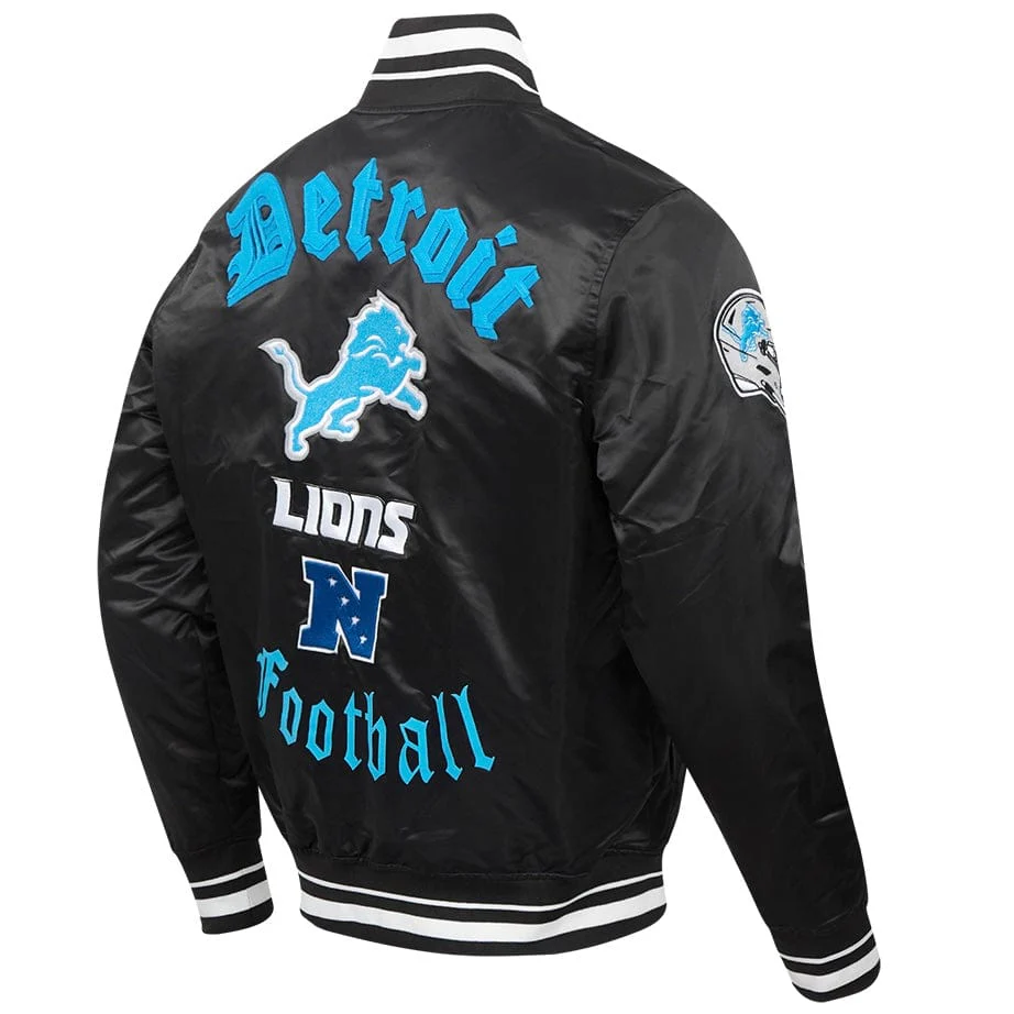Pro Standard Detroit Lions Men's Old English Satin Jacket (Black) - Image 4