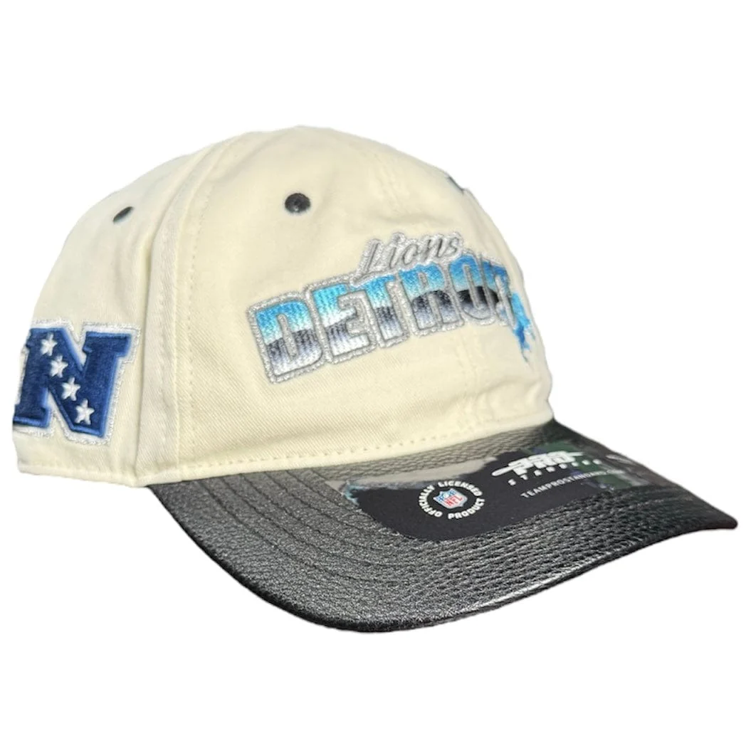 Pro Standard NFL Detroit Lions Chrome Leather Strap Hat (Eggshell/Black) - Image 2