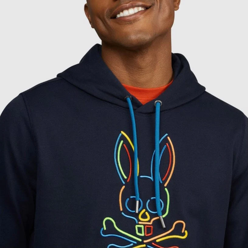 Psycho Bunny Barbon Neon Glow Hoodie (Navy) B6H120Q1FT - Image 2