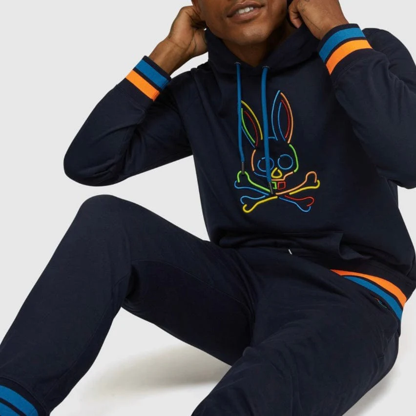 Psycho Bunny Barbon Neon Glow Hoodie (Navy) B6H120Q1FT - Image 3