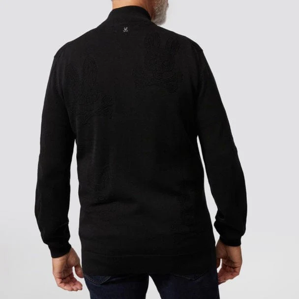Psycho Bunny Lacomb All Over Bunny Zip Sweater (Black) B6E176W1CO - Image 4