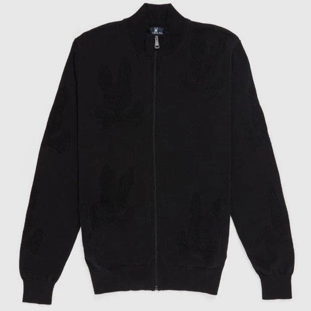 Psycho Bunny Lacomb All Over Bunny Zip Sweater (Black) B6E176W1CO - Image 6