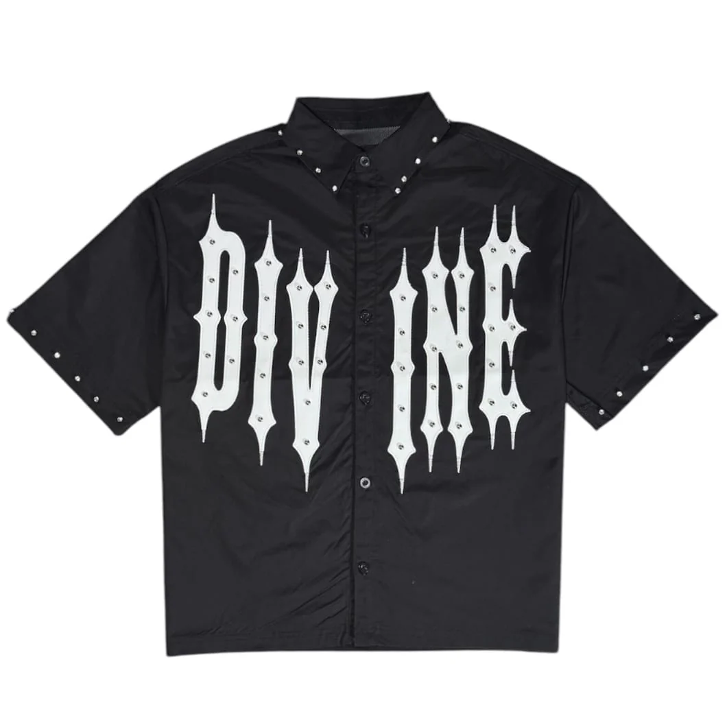 Publik Divine Patch Stud Button Down Shirt (Black) KS2604