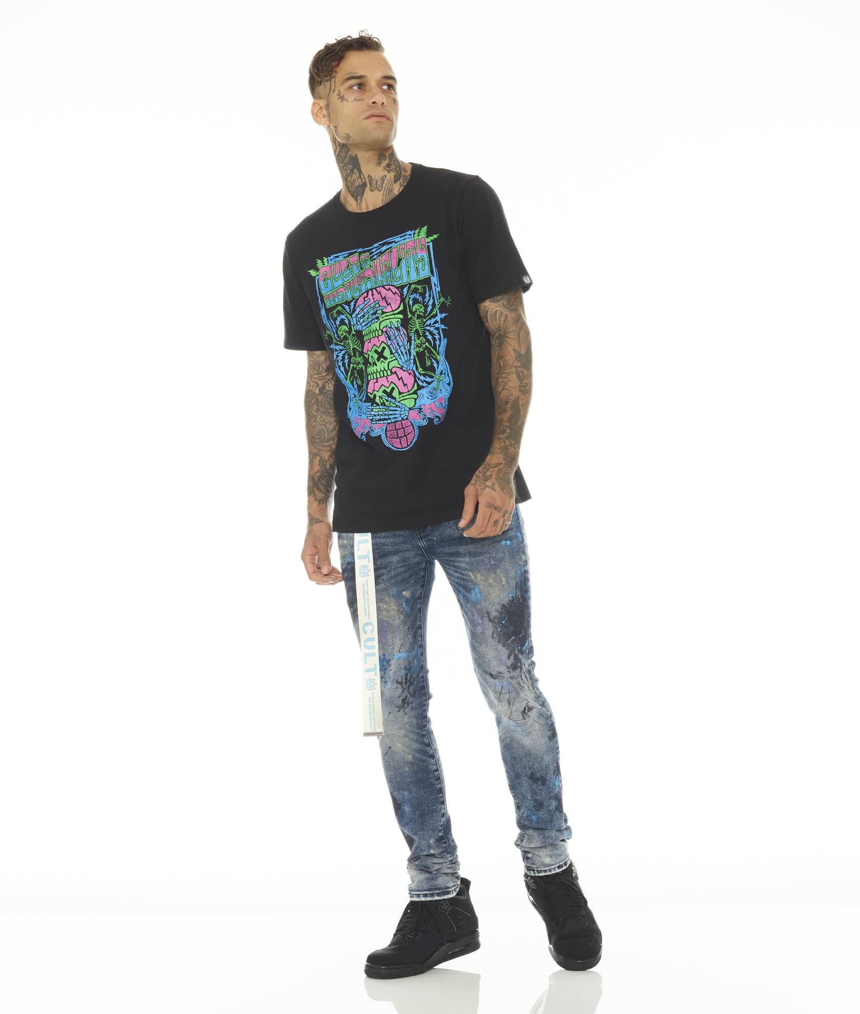 PUNK SUPER SKINNY STRETCH w/BABY BLUE BELT IN ABSTRACT - Image 3